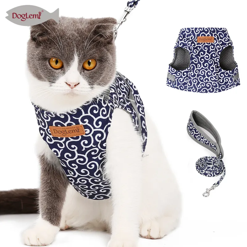 DOGLEMI CAT Leashes & Collars Cat Traction Rope Chest Strap Cat Vest Style Clothes To Prevent Breaking Free From Cat And Dog Chain Walking Cat Rope03
