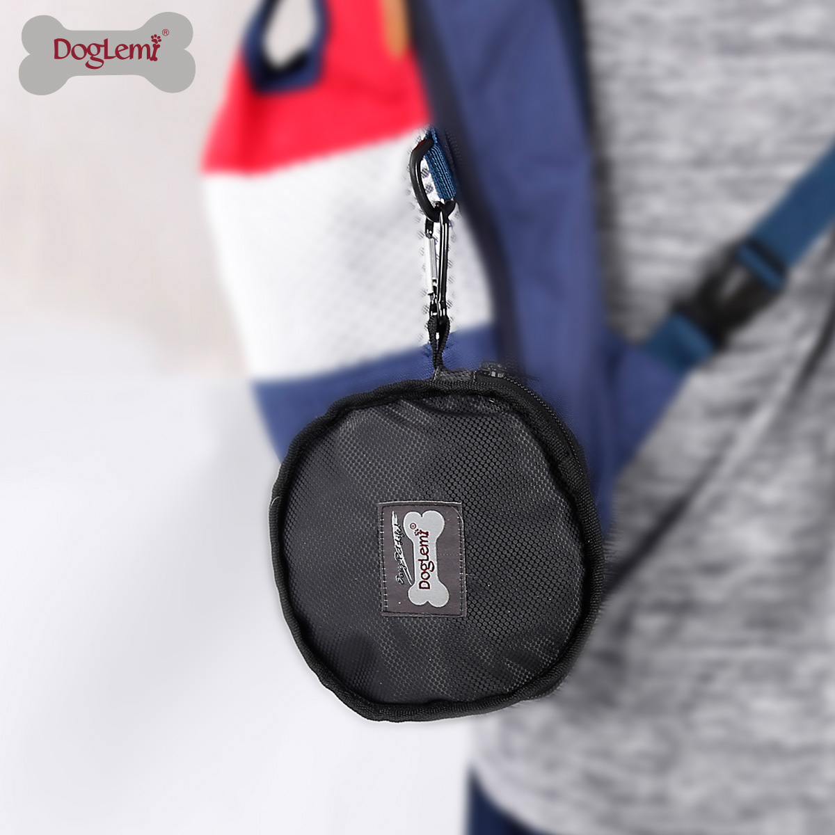 DOGLEMI Double Bowl Portable Folding Dog Feeder Bowl