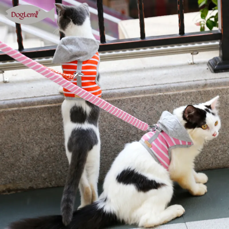 DOGLEMI CAT DOG Leashes & Collars Hooded Pet Traction Rope Chest And Back Set Out Puppy Kitten Chest Strap Breathable Cat Traction Chest And Back
