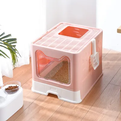 Cat Litter & Cat Litter Boxes Drawer Folding Cat Litter Box Fully Enclosed Splash-proof Cat Toilet Can Be Used To Prevent Cats Such As Blue Cats From Going Out With Cat Litter After Going To The Toilet 02