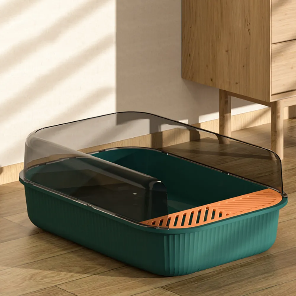 Cat Litter & Cat Litter Boxes Semi-enclosed Cat Litter Box Splash-proof Cat Toilet With Cat Litter Shovel For Easier Cleaning