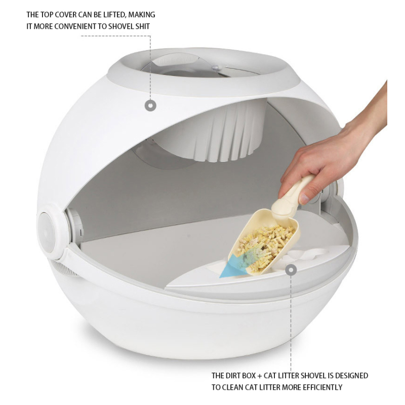 Cat Litter Boxes Large Cat Litter Boxes Fully Enclosed Cat Toilet Spaceship Design Flip-Up Splash-proof And Belt-proof Sand
