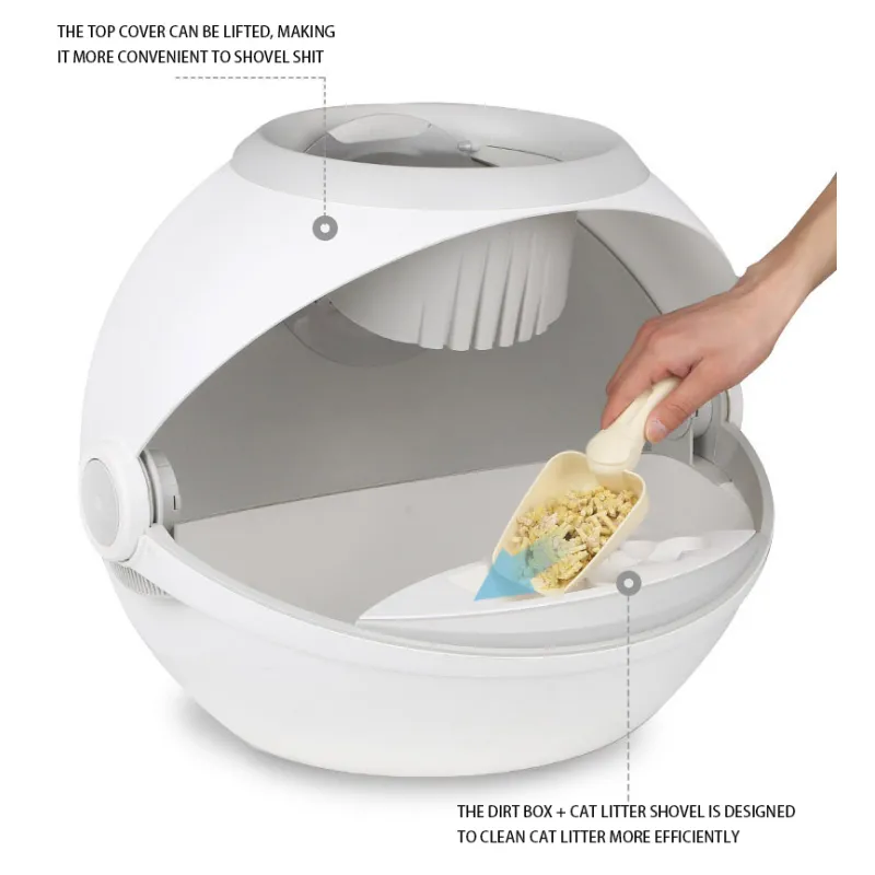 Cat Litter Boxes Large Cat Litter Boxes Fully Enclosed Cat Toilet Spaceship Design Flip-Up Splash-proof And Belt-proof Sand