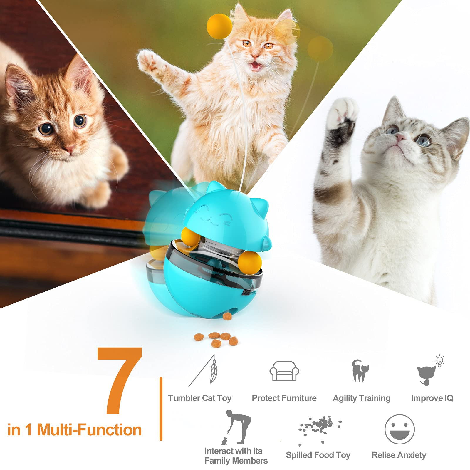 Cat Slow Food Toy Interactive Cat Kitten Toy Electric Tumbler Double Track Ball Food Treat Dispenser Toy