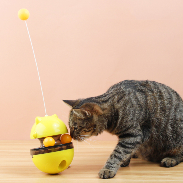 Cat Slow Food Toy Interactive Cat Kitten Toy Electric Tumbler Double Track Ball Food Treat Dispenser Toy