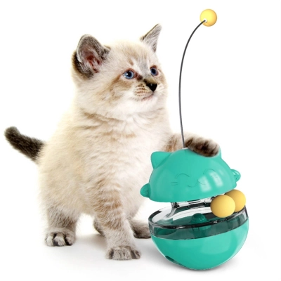 Cat Slow Food Toy Interactive Cat Kitten Toy Electric Tumbler Double Track Ball Food Treat Dispenser Toy 01