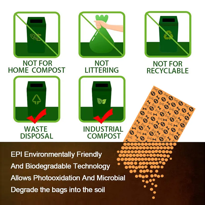 Degradable Disposable Eco Friendly dog Poop Bag with Pill Type Dispenser 