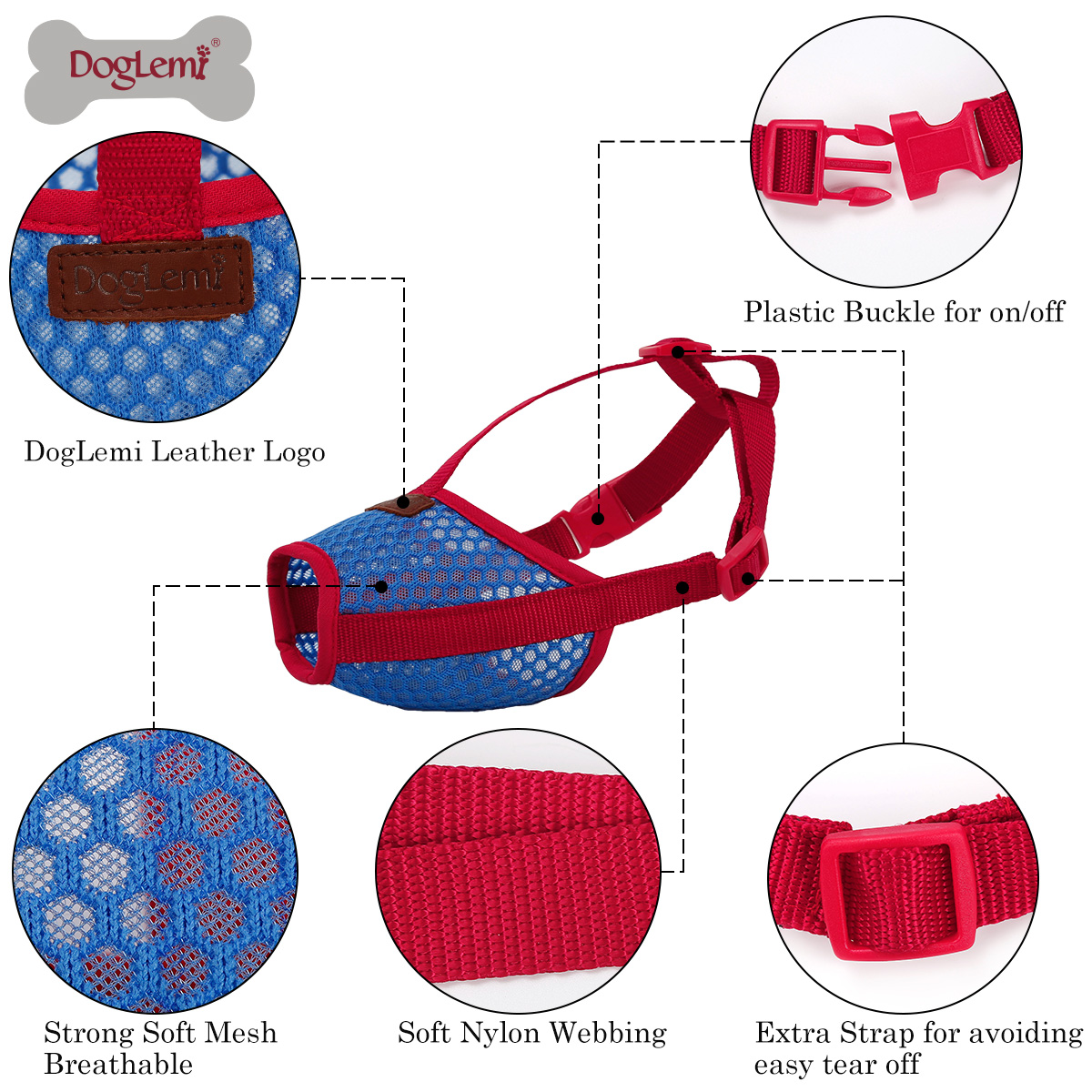 Doglemi Anti Biting Barking Adjustable Dog Muzzle