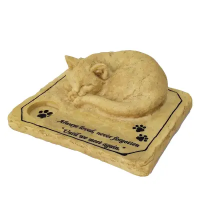 Cat Headstone Monument With Candle Hole Customizable 02