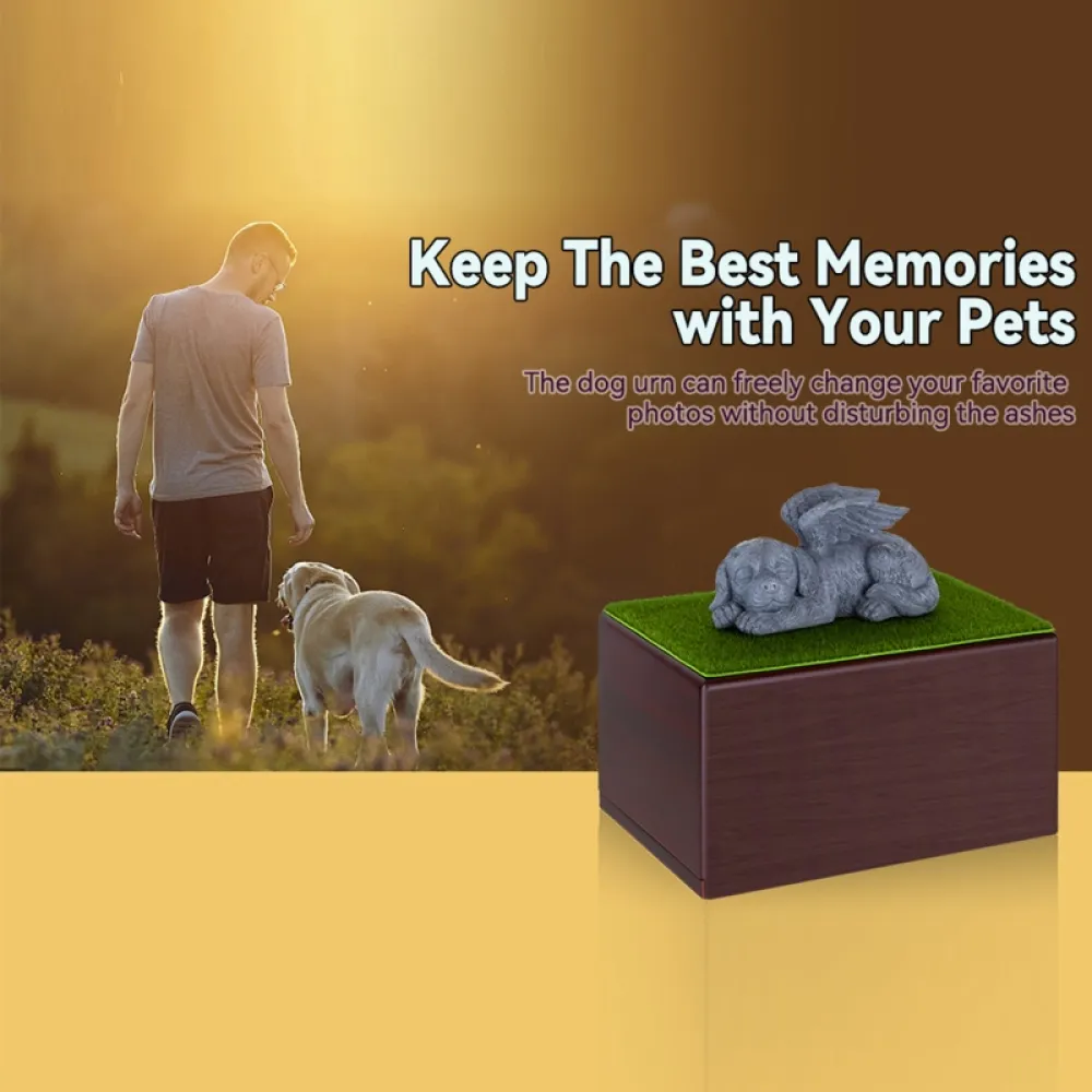 Wooden Dog Urns With Dog Figurine
