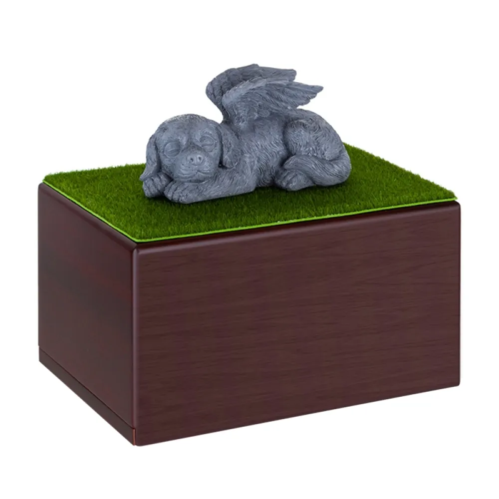 Wooden Dog Urns With Dog Figurine