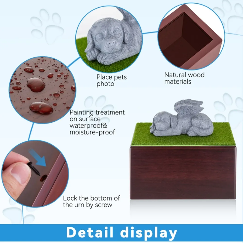 Wooden Dog Urns With Dog Figurine