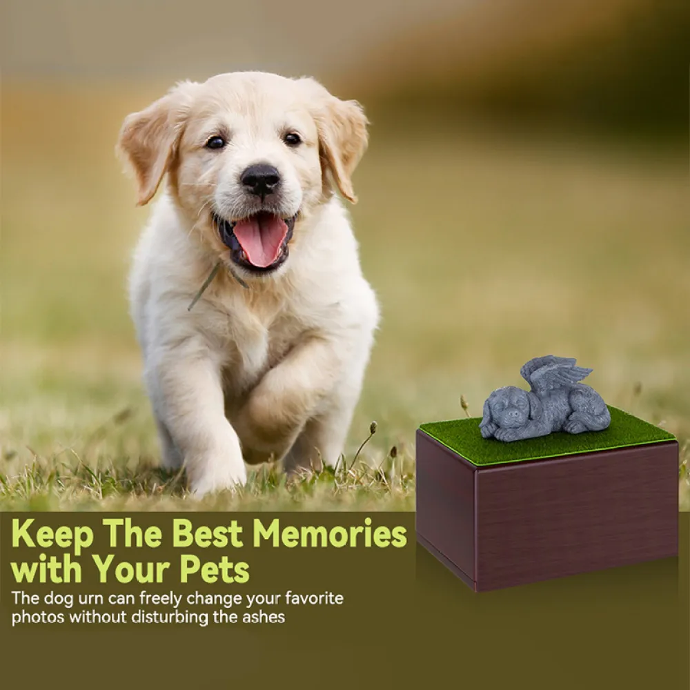 Wooden Dog Urns With Dog Figurine