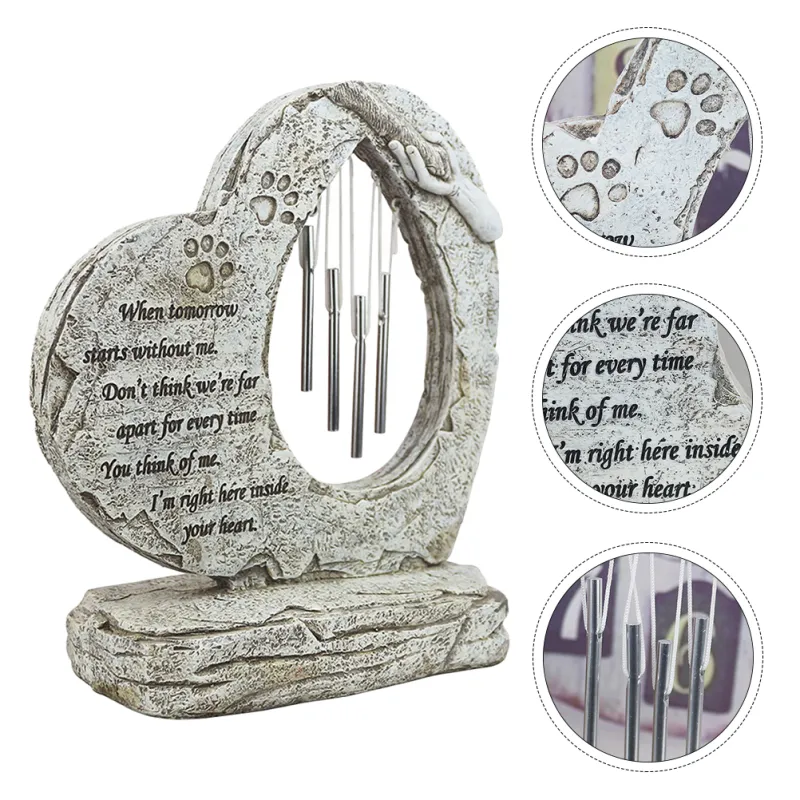 Heart Shaped With Wind Chimes Dog Headstone Customizable02
