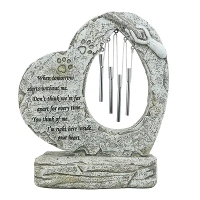 Heart Shaped With Wind Chimes Dog Headstone Customizable 01