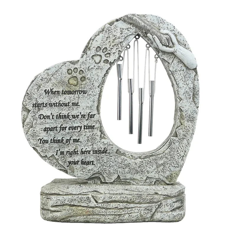 Heart Shaped With Wind Chimes Dog Headstone Customizable00