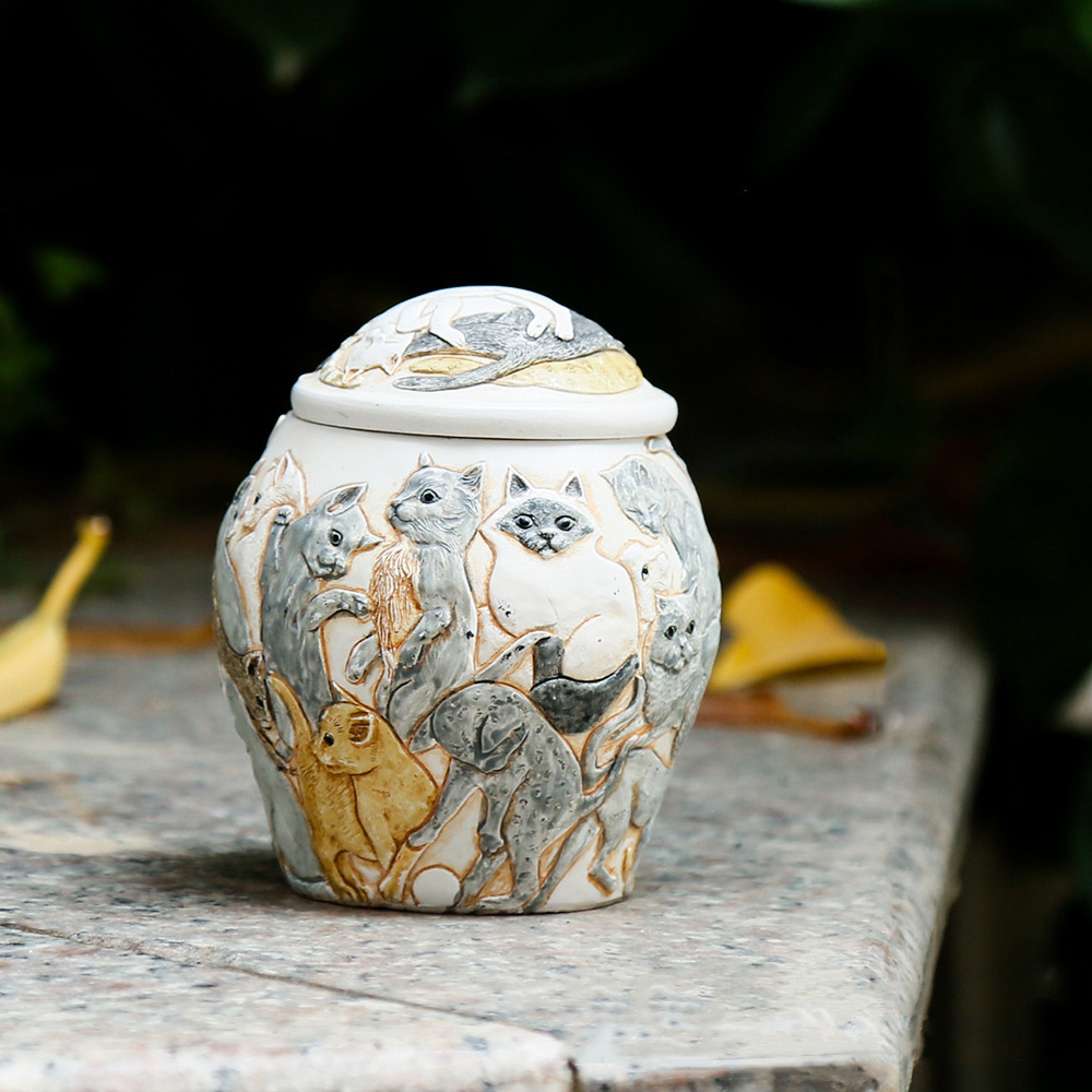 Resin Cat Cremation Urns With Seal Lid Crawlpaw