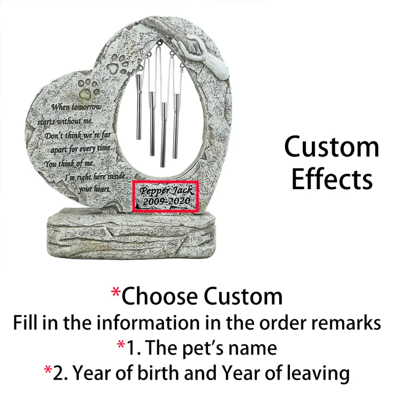 Heart Shaped With Wind Chimes Dog Headstone Customizable04
