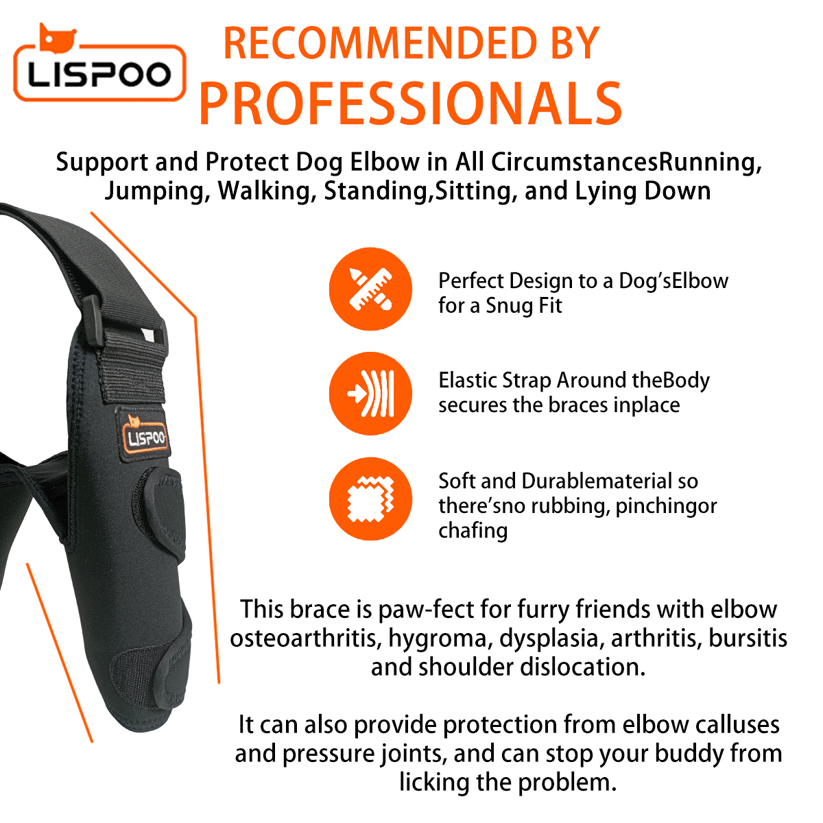 LISPOO Dog Elbow Braces For Offers Elbow Support And Protection