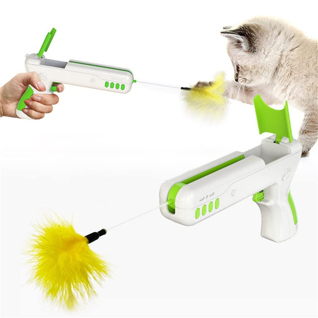 Gun Shape Cat Teaser Wand Toy With Ball & Feather