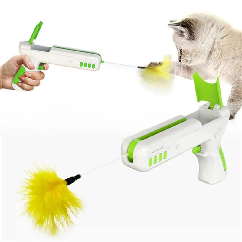 Gun Shape Cat Teaser Wand Toy With Ball & Feather02