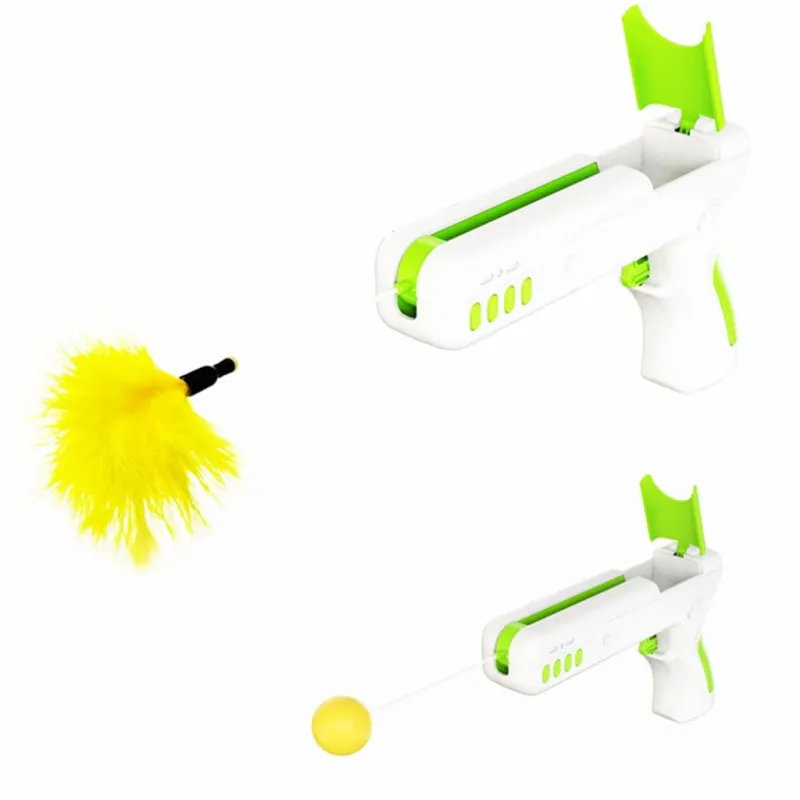 Gun Shape Cat Teaser Wand Toy With Ball & Feather03