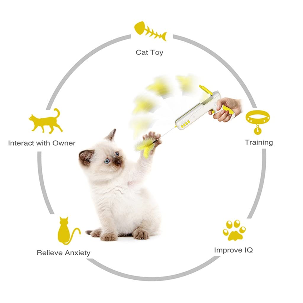Gun Shape Cat Teaser Wand Toy With Ball & Feather