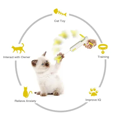 Gun Shape Cat Teaser Wand Toy With Ball & Feather 02