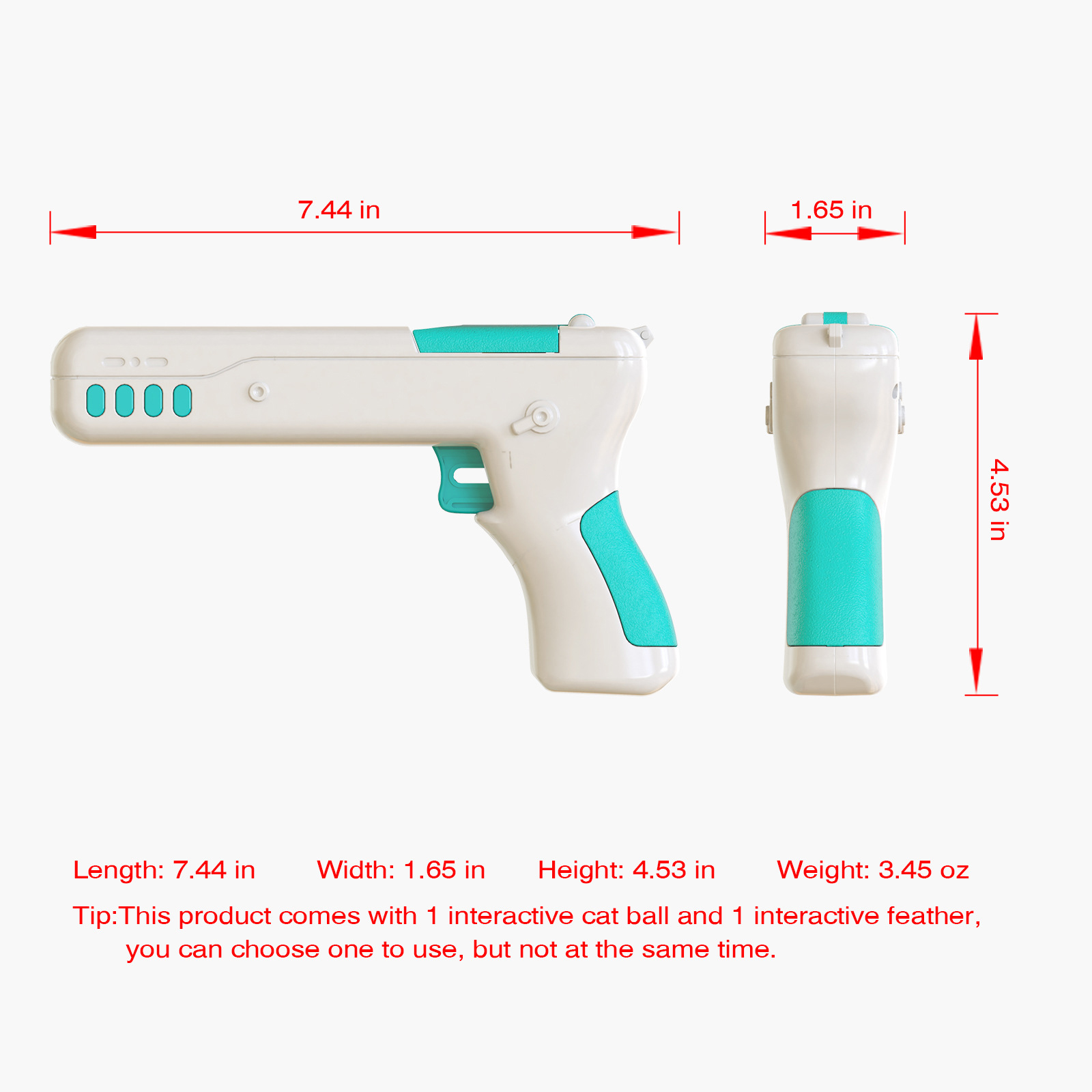 Gun Shape Cat Teaser Wand Toy With Ball & Feather