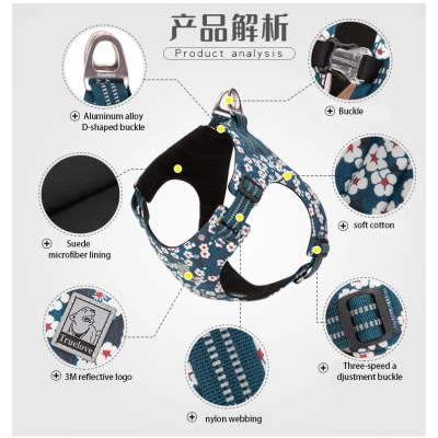 True Love Reflective Floral Style Dog Harness 02