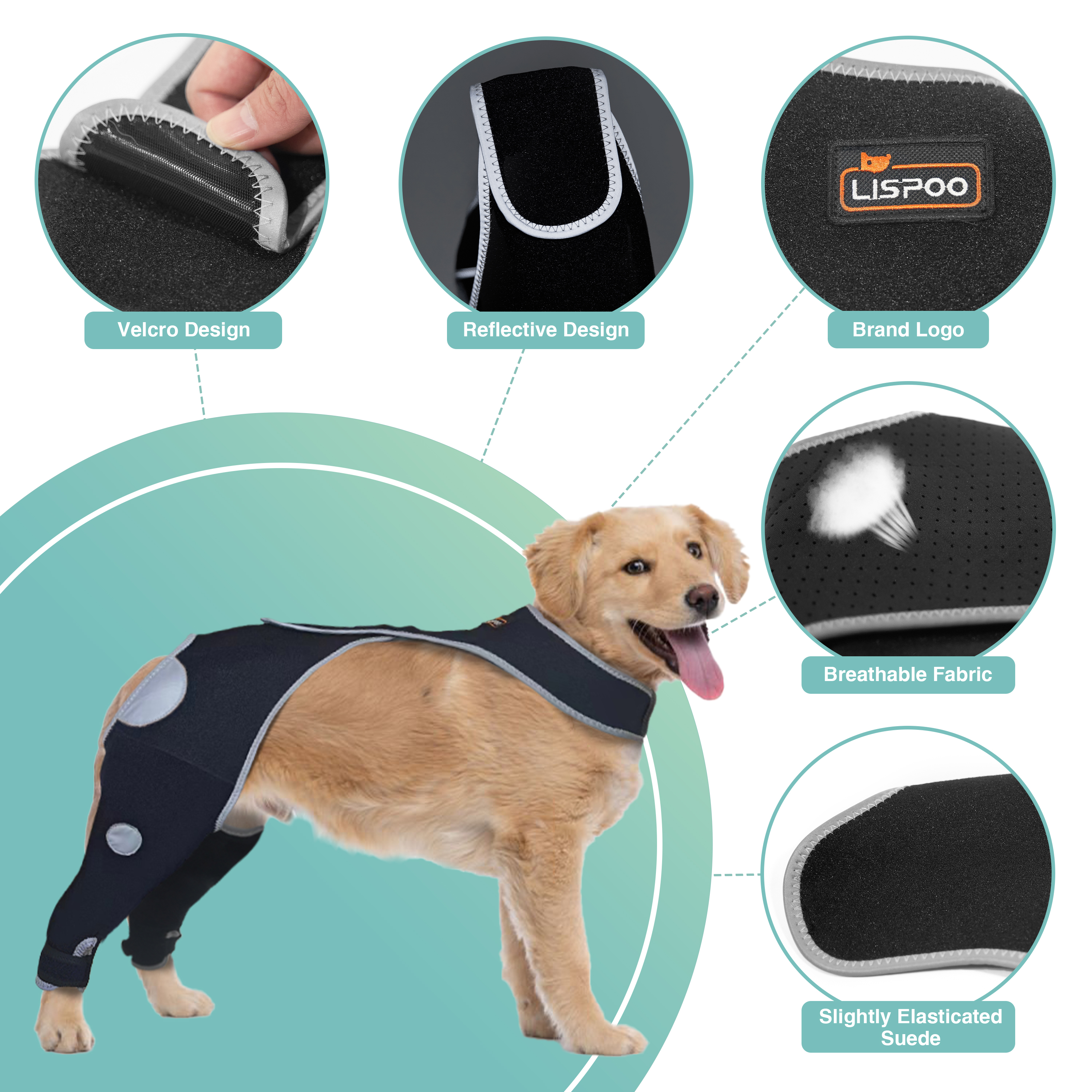 Dog Rear Leg Sleeve for Prevent Licking with Reflective Straps