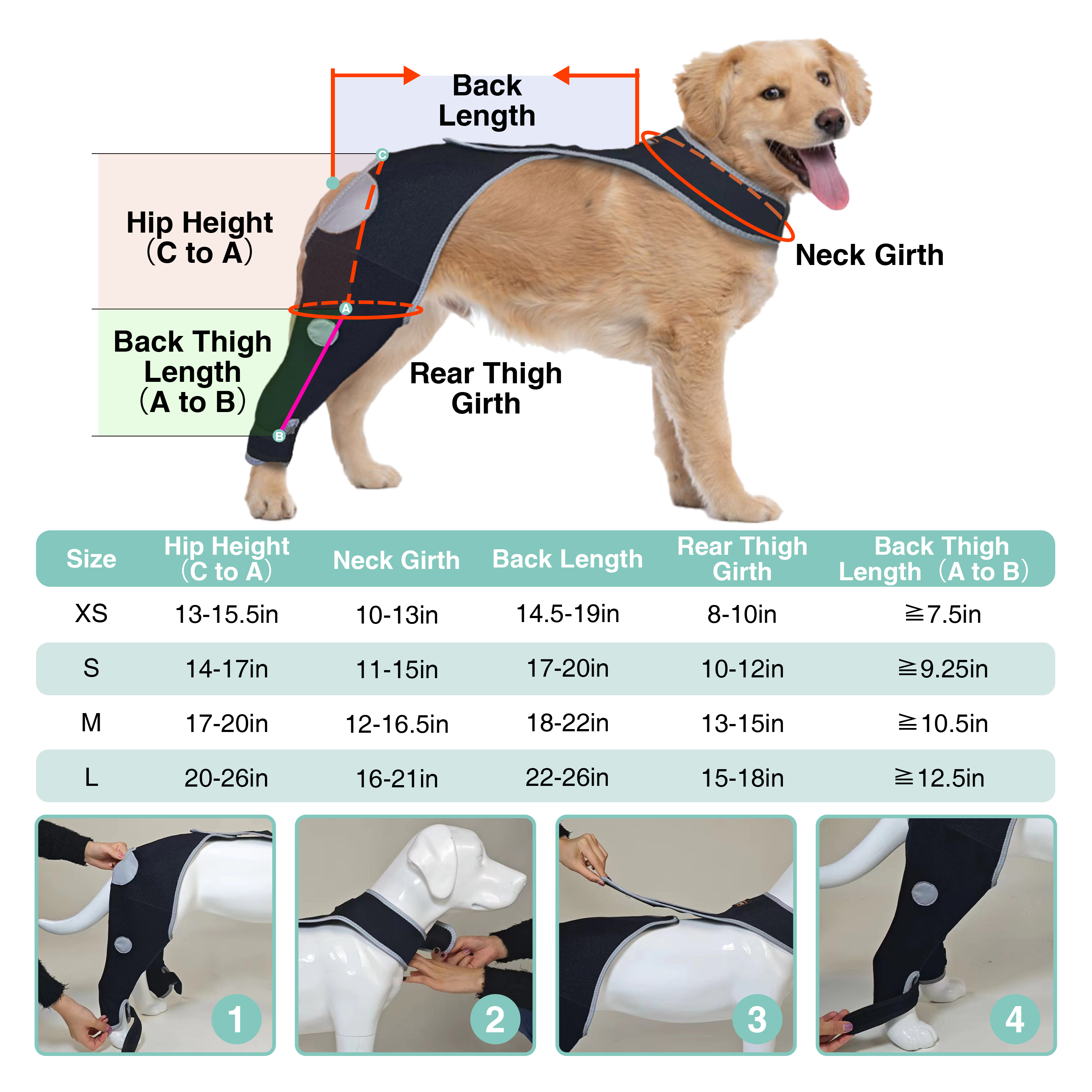 Dog Single Rear Leg Sleeves for Prevent Licking with Reflective Straps