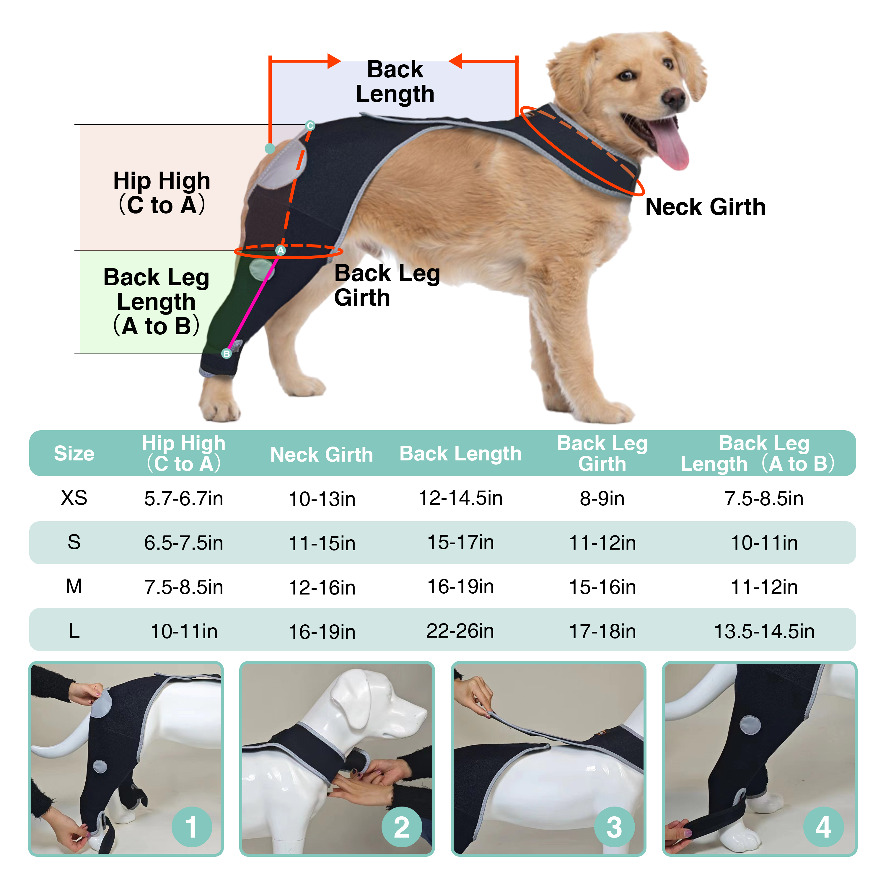 Dog Single Rear Leg Sleeves for Prevent Licking with Reflective Straps