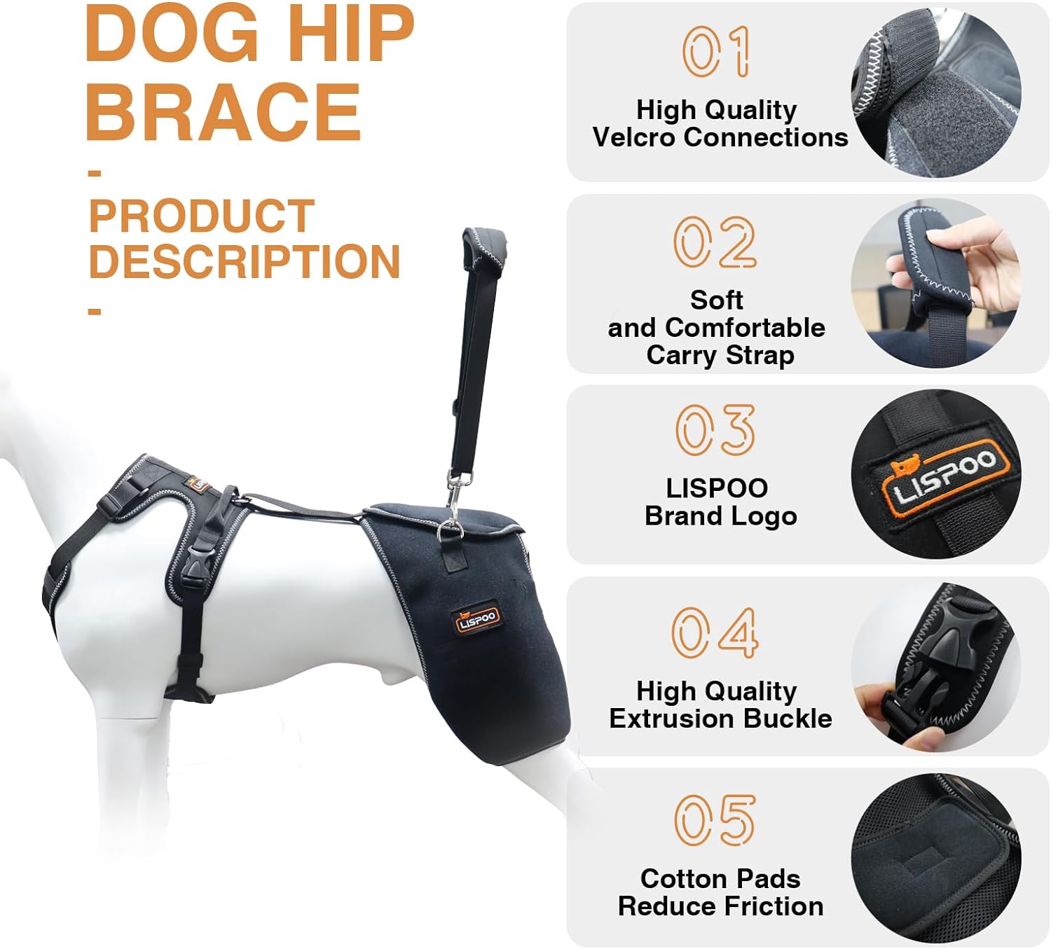 LISPOO Dog Hip Dysplasia Brace with Handle