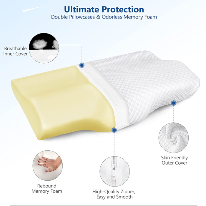 Cervical Memory Foam Pillows For Neck Pain Contour Pillow Bundle 2 Pack
