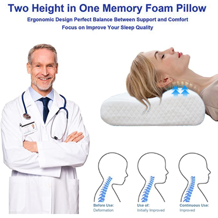 Memory Foam Pillow,3 Layer Adjustable Contour Pillowfor Neck & Shoulder,  Support