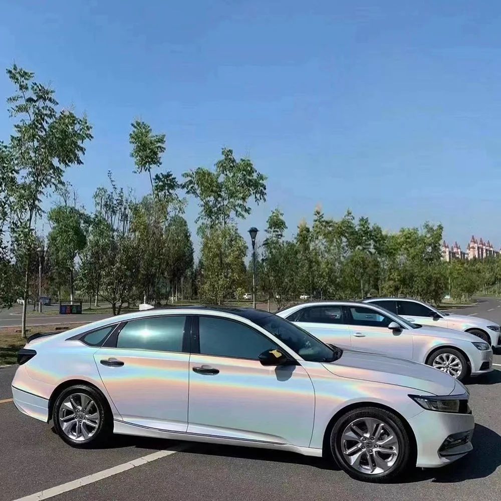 Rainbow Holographic White Car Vinyl Wrap