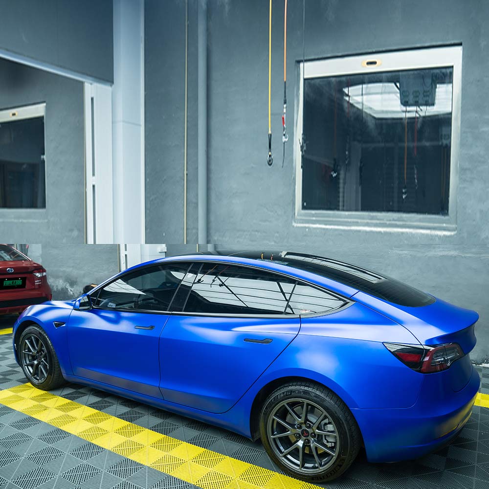 Satin Chrome Blue Car Vinyl Wrap 