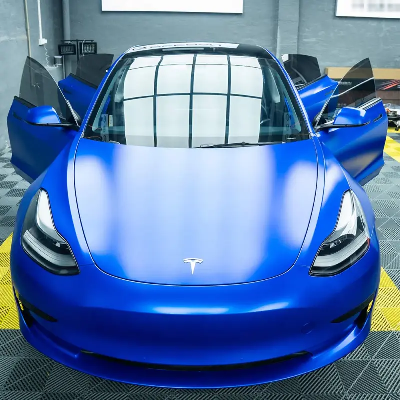 Satin Chrome Blue Car Vinyl Wrap 