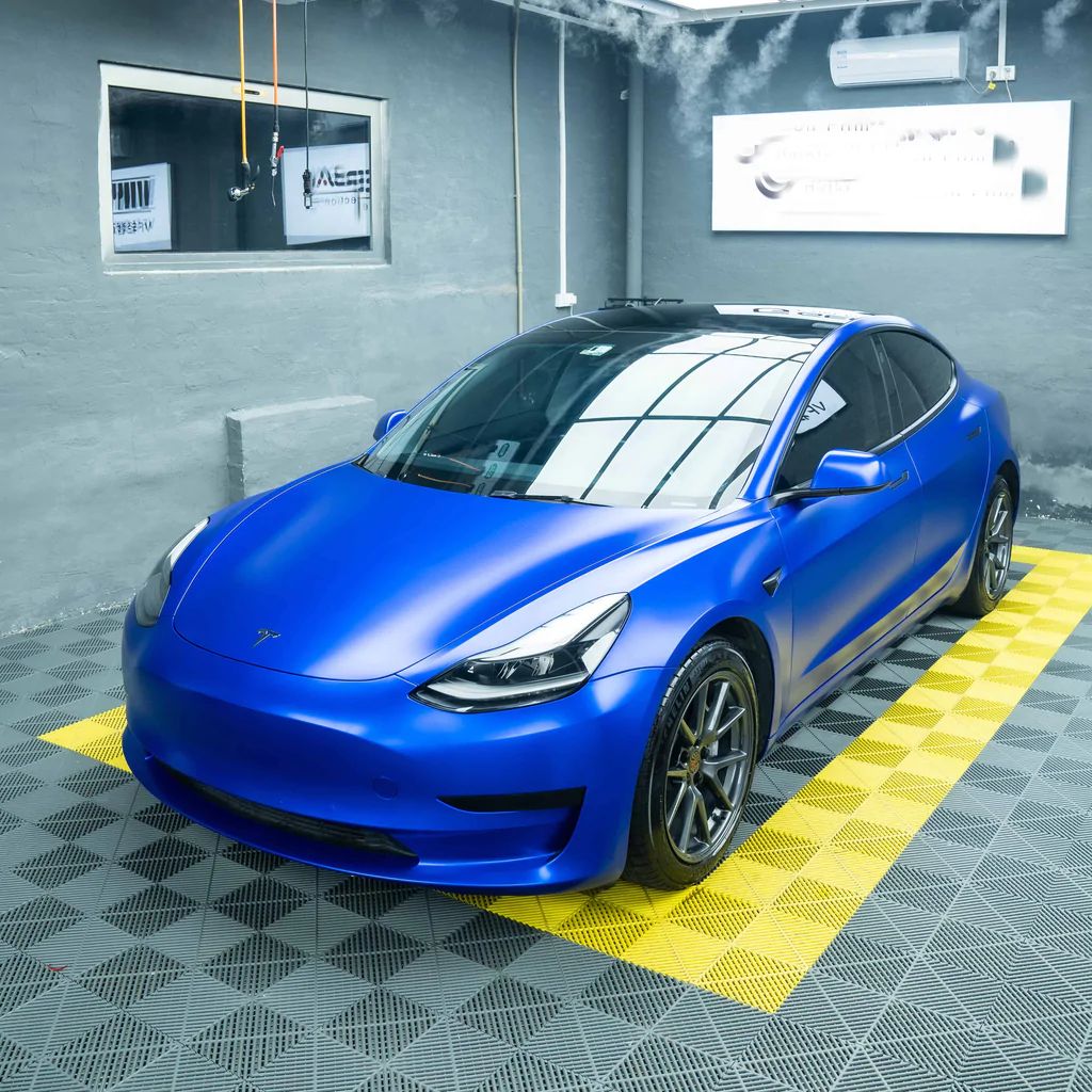 Satin Chrome Blue Car Vinyl Wrap 
