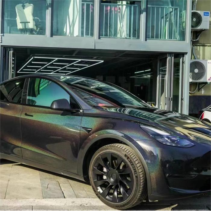 Aluko Gloss Metallic Black Rainbow Vinyl Wrap Car Wrap