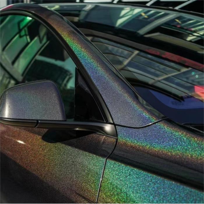 Aluko Gloss Metallic Black Rainbow Vinyl Wrap Car Wrap