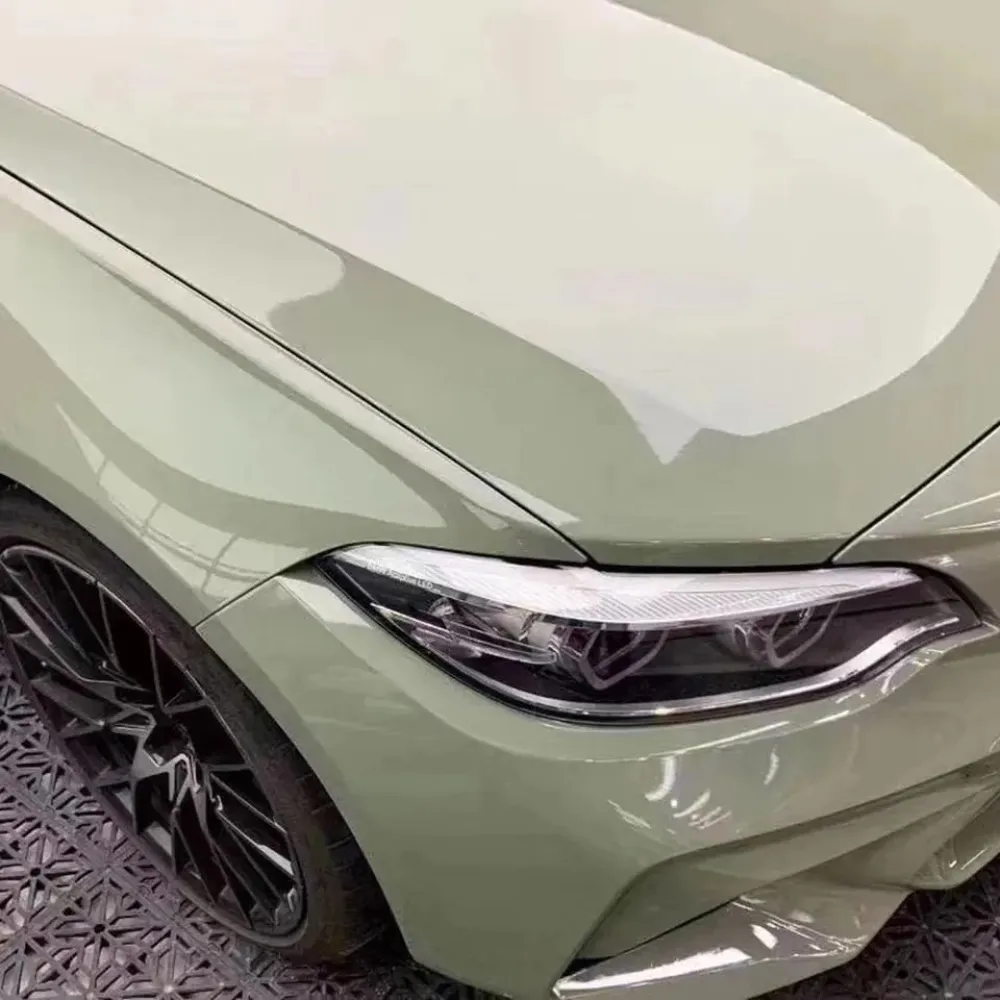 Super Gloss Khaki Grey Car Vinyl Wrap