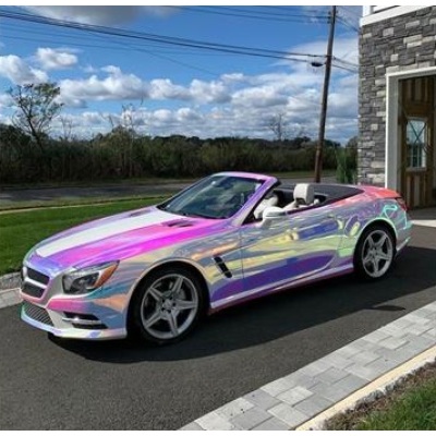 Holographic Chrome Rainbow White Car Wrap