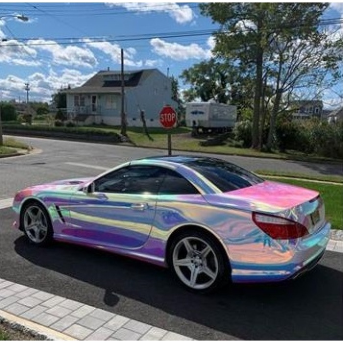 Holographic Chrome Rainbow White Car Wrap