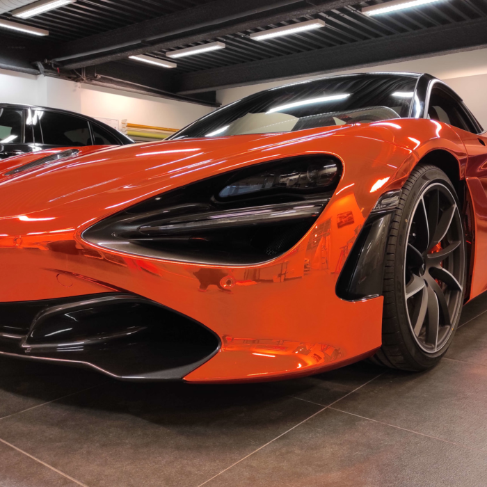 Chrome Mirror Orange Car Wrap