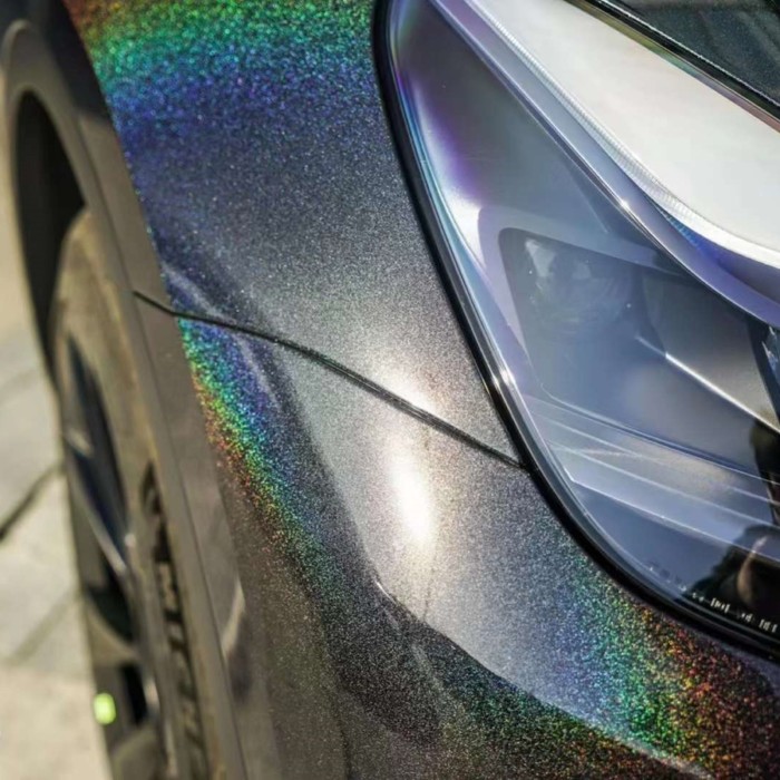 Gloss Metallic Black Rainbow Car Wrap