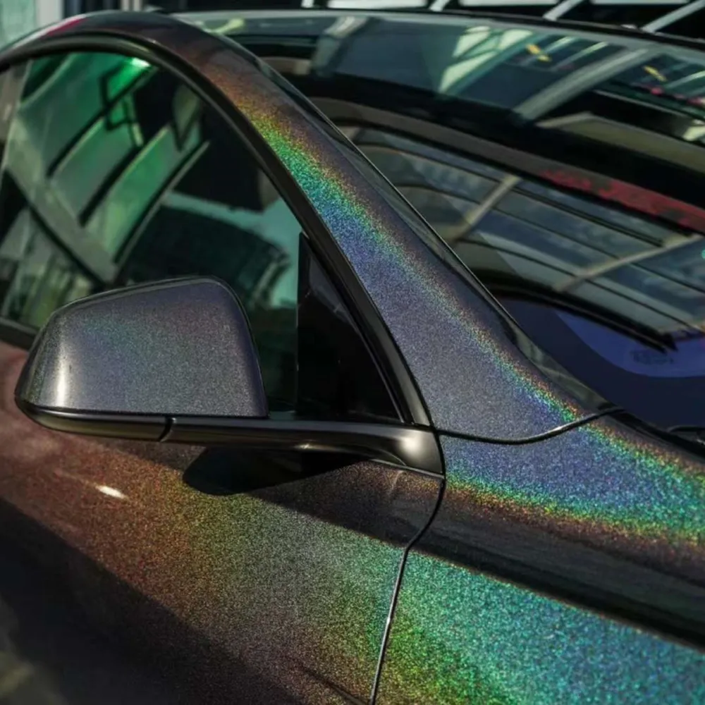 Gloss Metallic Black Rainbow Car Vinyl Wrap