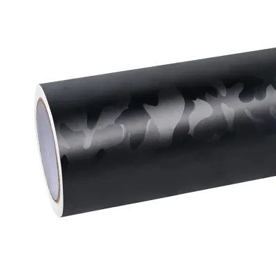 Gloss 3D Camouflage Black Car Vinyl Wrap 01