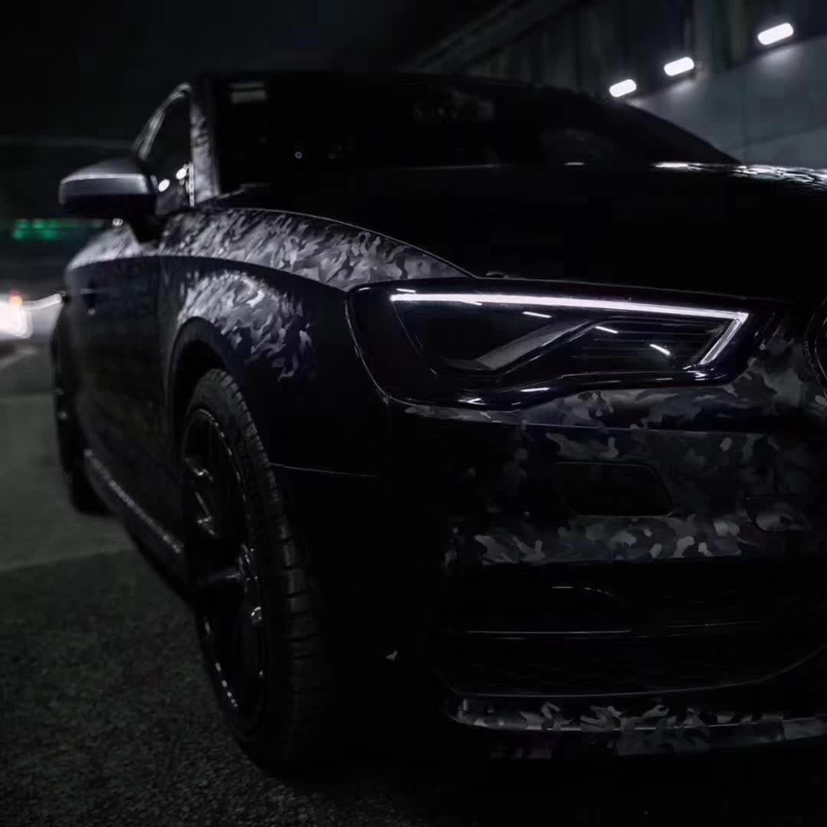 Matte 3D Camouflage Black Car Vinyl Wrap